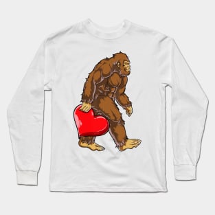 Bigfoot Heart Valentines Day Boys Men Love Sasquatch Long Sleeve T-Shirt